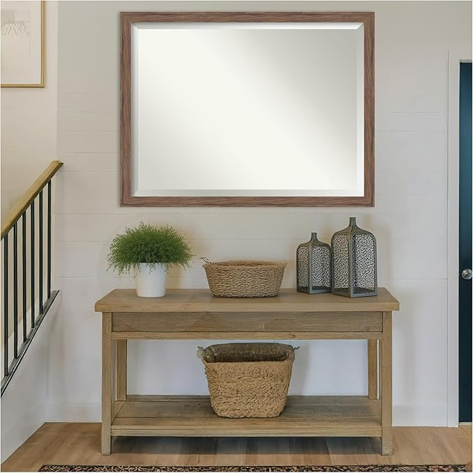 Amanti Art Brown Wall Mirror 33x43 Pia Medium Brown Narrow Rectangle Bathroom Mirror for Wall Decor Living Room, X-Large Casual Frame, Hangs Horizonally and Vertically, Bathroom Decor, Beveled Edge
