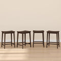 Plank+Beam Smythe Counter Stool, 24", Set of 4, Sturdy Wood Modern Kitchen Counter Height Stool, Saddle Seat Backless Counter Chair, Metal Footrest, Walnut
