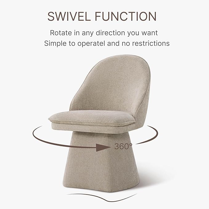 Swivel Dining Chairs Modern Desk Chair Upholstered Linen Fabric Side Chair for Kitchen Dining Room Bedroom,Khaki,2 Box
