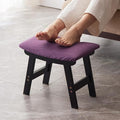 Foot Stool,Ottoman,Bamboo Small Sofa Foot Rest Under Desk,Extra Seating for Living Room, Bedroom and Kitchen (Black Stool Legs - Purple Surface)