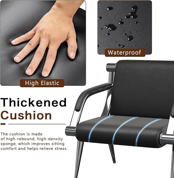 wonline 5 Seat Waiting Room Chair with Armrest PU Leather Office Furniture, Office Guest Seating Lobby Conference Reception Chairs for Airport Clinic Hospital Bank Salon Barber(Black)