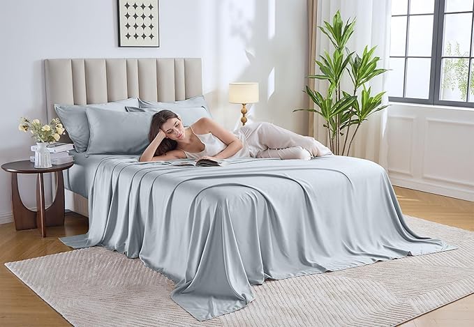 Pure Bamboo Full Sheets, Genuine 100% Organic Viscose Derived from Bamboo Bed Sheet Set, Luxuriously Soft & Cooling, Double Stitching, Lifetime Quality Promise (Full, Glacier)