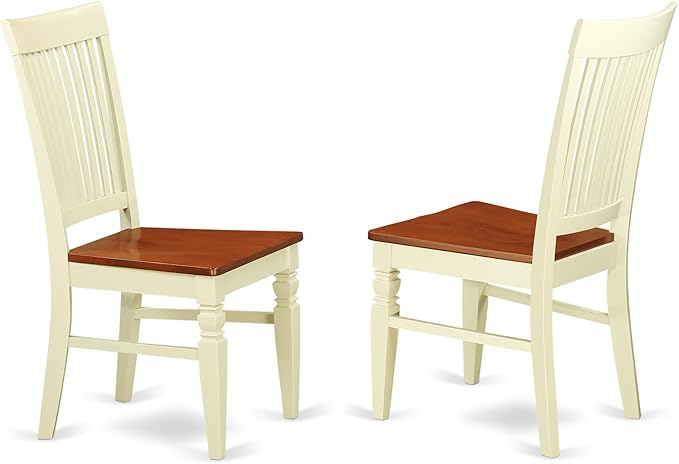 East West Furniture SUWE5-BMK-W 5 Piece Dining Table Set for 4 Includes a Round Kitchen Table with Dropleaf & Shelves and 4 Kitchen Dining Chairs, 42x42 Inch, Buttermilk & Cherry
