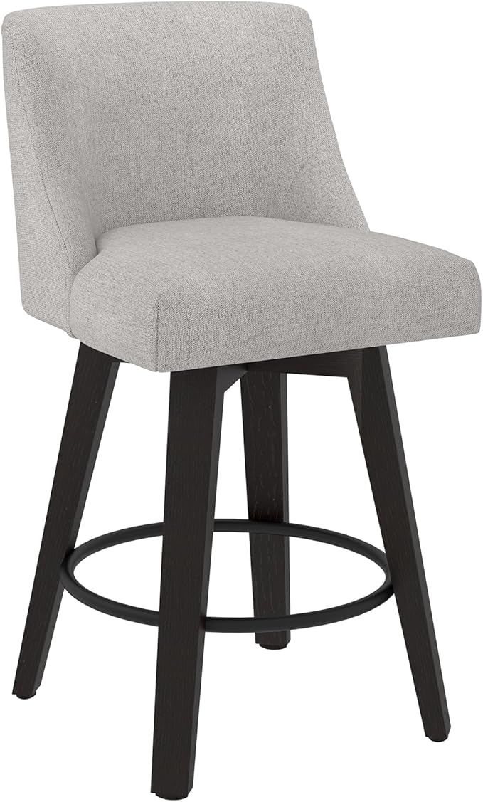 Counter Height Swivel Bar Stools Set of 4, 26 Inch Bar Stools with Footrest, Linen Fabric Upholstered Barstools with Back and Solid Wood Legs for Kitchen Island, Dining Room,Pub,Light Grey