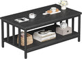 Coffee Table for Living Room with Slatted Sides Frame, Modern Farmhouse Living Room Table with 2-Tier Storage Shelf for Home Office, Apartment, 39 inch, Black