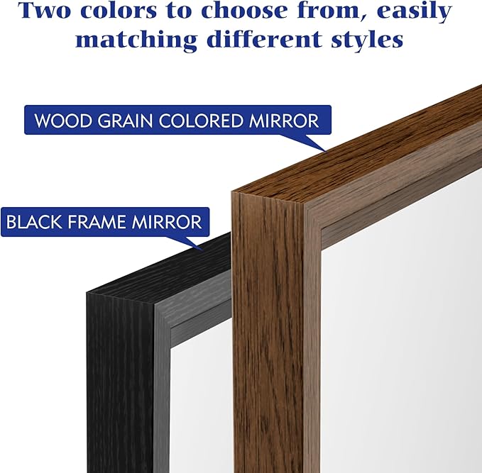 Rectangle Bathroom Mirror 30x36 Inch, Walnut Wood Grain Framed, Anti-Rust & 4mm Tempered Glass, Horizontal/Vertical Hanging Vanity Mirror for Bathroom & Bedroom