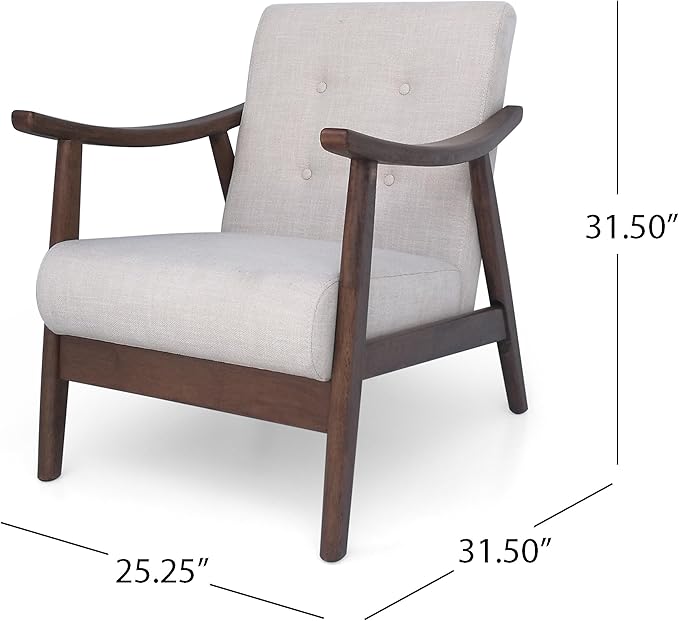 Ball & Cast Accent Chair Wide Armrest Mid-Century Lounge Living Room Chairs with Button Tufting,Wood Frame Seating Furniture for Bedroom,Apartment,Beige