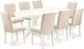 East West Furniture VAAB9-LWH-02 9 Piece Dining Room Set Includes an Oval Wooden Table with Butterfly Leaf and 8 Light Beige Linen Fabric Parson Dining Chairs, 40x76 Inch, Linen White