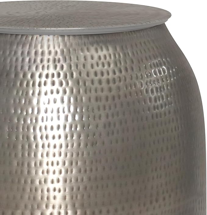 SIMPLIHOME Griffen Industrial 19 Inch Wide Metal Storage Accent Side Table in Antique Silver, Fully Assembled, For the Living Room and Bedroom