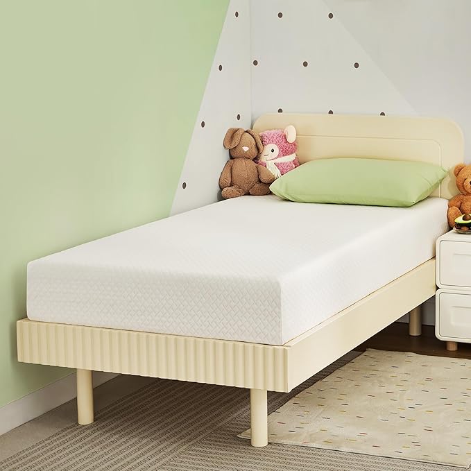 5 Inch Twin Mattress for Kids, Memory Foam Mattress with Cooling Green Tea Gel, Relieve Pressure with Medium Firm Support, CertiPUR-US Certified, 75''L x 38''W, White