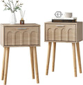 Nightstand Set of 2, Small Bed Side Table with Arch Door, Mid-Century End Table with Wood Legs for Bedroom, Small Space (Natural)