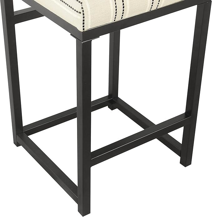 HomePop Home Decor | Modern 24-Inch Counter Stool | Backless Metal Frame Bar Stools Counter Height | Decorative Home Furniture, Black and White Stripe