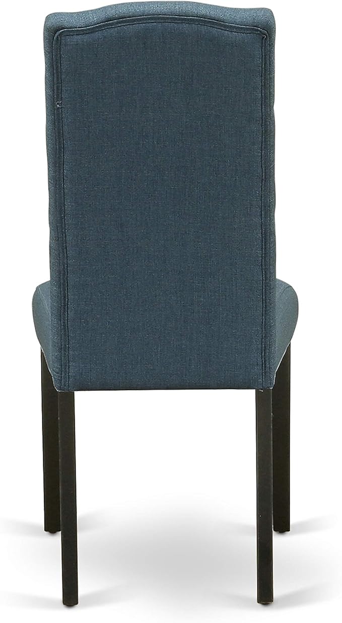East West Furniture NOCE5-BLK-21 5 Piece Kitchen Table Set for 4 Includes a Rectangle Dining Table with Butterfly Leaf and 4 Mineral Blue Linen Fabric Parsons Chairs, 32x54 Inch, Black