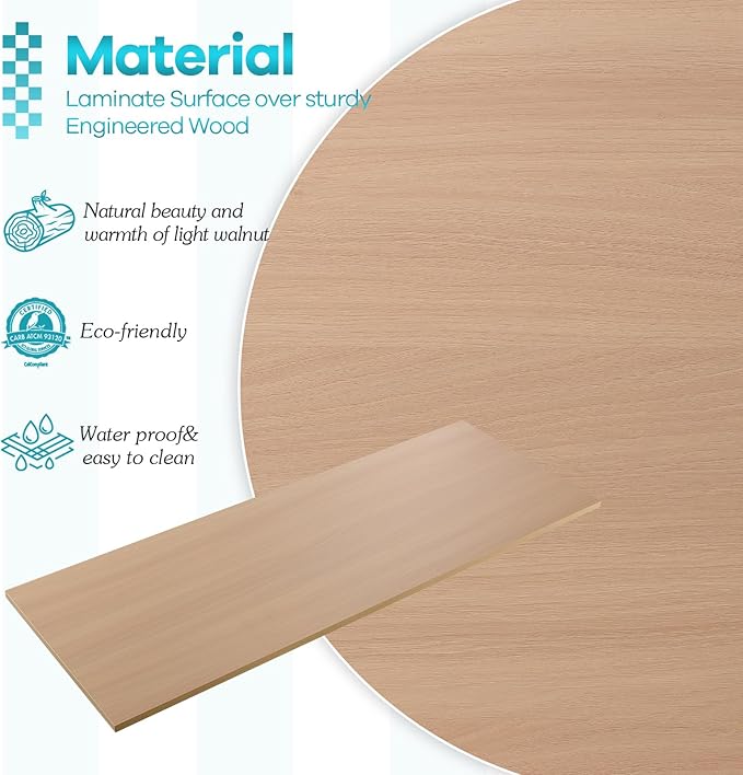 Kaboon Universal Tabletop 55"x20", Solid One-Piece Melamine Table Top, Double Desk L-Desk DIY, Home and Office, Light Walnut