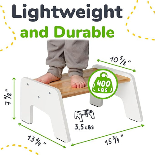 1-Step Wooden Step Stool for Toddlers | Kids Step Stool for Bathroom Sink, Kitchen, and Potty Training | Non-Slip Stool for Toilet Independence | Wooden Step for Children Ages 2+ White
