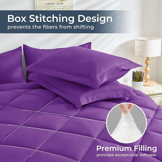HEVUMYI Purple Twin-XL Comforter Set - 5-Piece All Season Bed in a Bag Twin-XL, Ultra Soft Bedding Set with Comforter, Flat Sheet, Fitted Sheet, Pillowcases, Pillow Shams