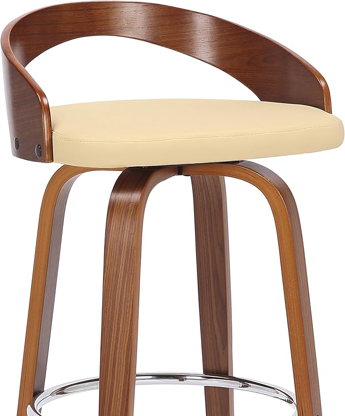 Armen Living Sonia 26" Counter Height Swivel Cream Faux Leather and Walnut Wood Bar Stool - Set of 3