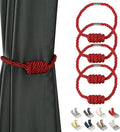 BEL AVENIR Magnetic Curtain Tiebacks, Decorative Drapery Holdbacks Modern Woven Tie-Backs with Exquisite Knot (Red, 4 Pack)