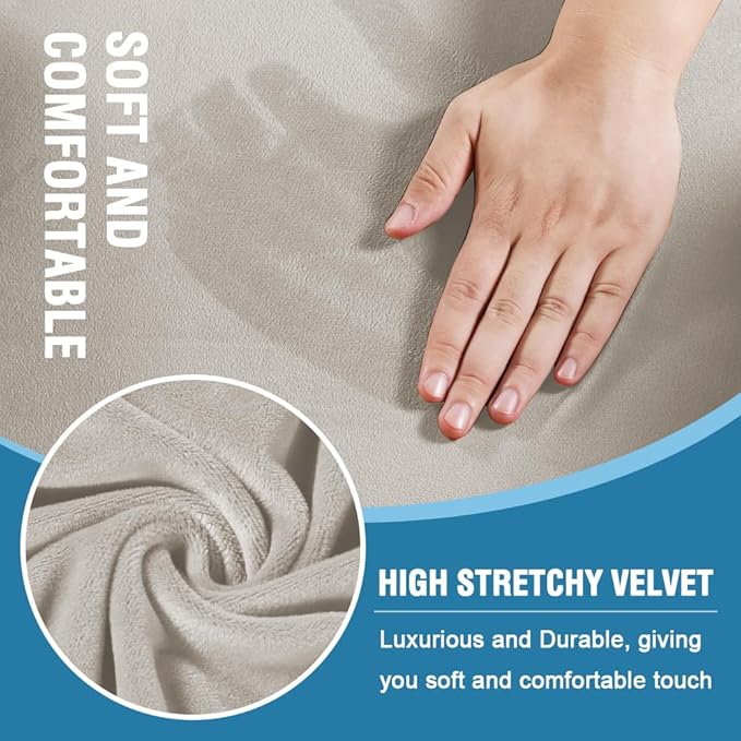 H.VERSAILTEX Sofa Cover 2 Piece T Cushion Armchair Slipcovers Thick Velvet Couch Cover Stretch T Cushion Sofa Covers for 1 Cushion Couch with 1 Individual T Cushion Covers Washable, Oatmeal