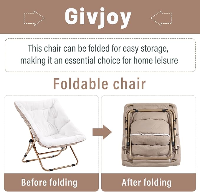 Comfy Folded Chair, Soft Faux Fur Oversized Folding Chair, Flexible Lounge Lazy for Kids Girls Teens Adults, Moon Chair for Dorm Rooms, Bedroom, Living Room