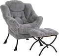 LITA Lazy Chair with Ottoman, Modern Accent Leisure Upholstered Sofa, Contemporary Lounge Reading Chair with Armrests and a Side Pocket for Living Room, Bedroom & Small Space, Plush Grey