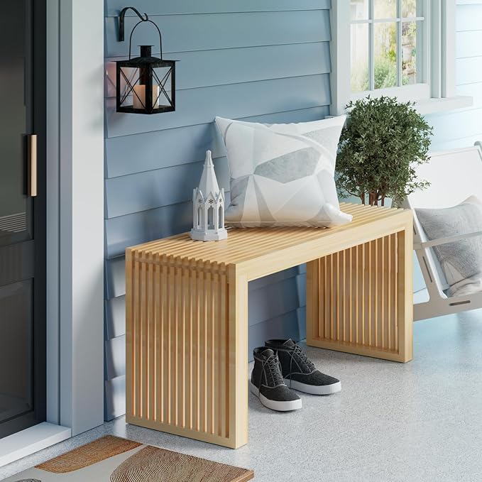 Bamboo Dining Bench Indoor Long Entryway Shoe Rack Benchs,Outdoor Modern Wood Benches 35 Inch Bamboo Bench for Living Room Hallway Bedroom Bathroom