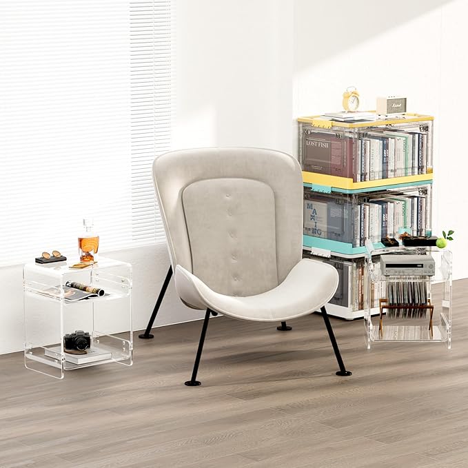 Acrylic Record Player Table with Storage Shelf– Sleek Bedside Storage with Durable Design, Perfect for Bedrooms, Living Rooms, or Modern Interiors – Ideal as a Bedside Table or Sofa Side Piece