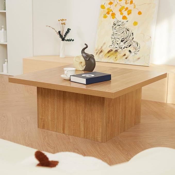 Square Cocktail Living Room Coffee Table Engineered Eco-Friendly Wood Look Laminate Veneer Rustic Farmhouse