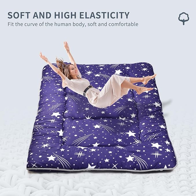 Japanese Floor Mattress,Roll Up Memory Foam Tatami Mat Easy to Store and Portable,Futon Mattress Suitable for Camping and Guest Room (Blue, Full (80" X 47"))