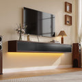 Floating TV Stand Matte Finish,70'' Wall-Mounted TV Cabinet,Floating TV Console,Under TV Shelf with 3 Doors for Living Room Bedroom(Walnut+Black)
