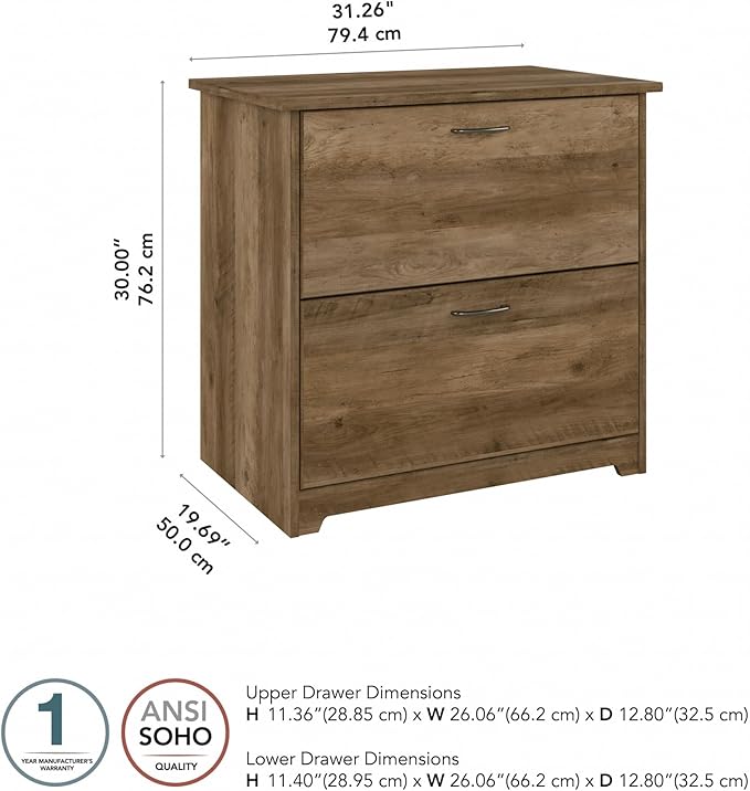 Bush Furniture Cabot 2 Drawer Lateral File Cabinet in Reclaimed Pine, Home Office Chest for Letter, Legal, and A4-size Document Storage