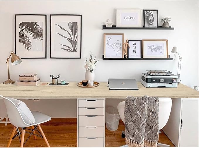 Kaboon Universal Tabletop 47.25"x30", Solid One-Piece Melamine Table Top, Double Desk L-Desk DIY, Home and Office, Oak/Grey Tone