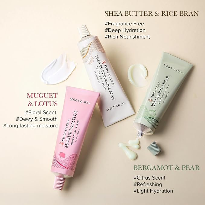 Mary&May SEOUL EDITION Bergamot & Pear Refreshing Hand Cream - Korean Moisturizing Vegan Hand Moisturizer - Refreshing Citrus Scent - Non Greasy Light Gel Cream Texture, 1.69oz.