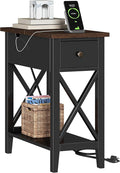 ChooChoo End Table with Charging Station, Accent Small Side Table Nightstand for Living Room, Bedroom, and Small Spaces, Rustic Black
