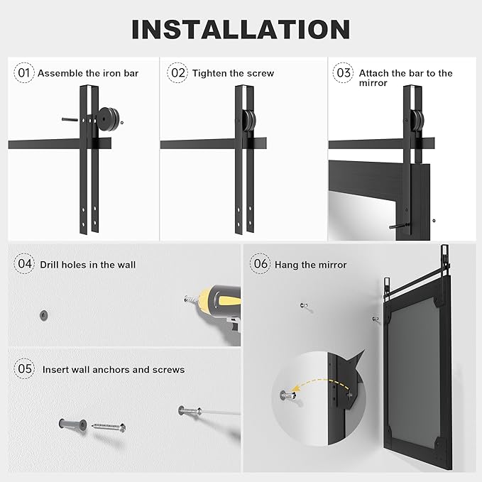 Hasipu Farmhouse Bathroom Mirror, 31"x31" Rustic Wood Framed Wall Mounted Mirror, Black Vintage Vanity Mirror Barn Door Style Decrative Mirrors