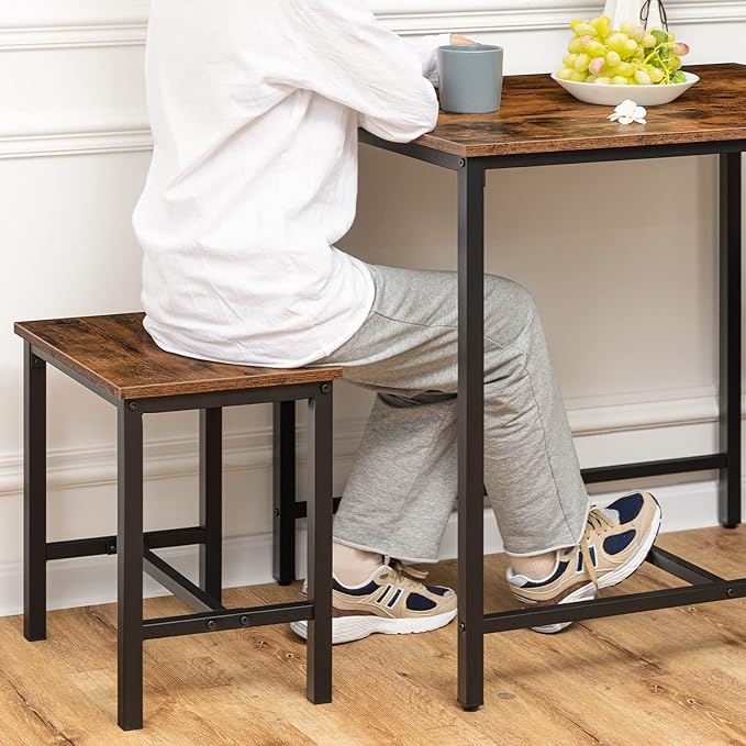 HOOBRO 3-Piece Industrial Dining Table Set, Kitchen Table, Space Saving Dinette for Kitchen, Dining Room, Small Space, Breakfast Nook, Living Room, Party, Rustic Brown and Black BF75CZ01G1