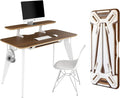 HOEK Dorm Room Desk Bundle, 47.5" x 23", Folding Student Study Desk with SNAP Assembly, Monitor Shelf, Under Shelf, Side Hook and Wall Cleat, Compact Space-Saving Table for School (Walnut/White)