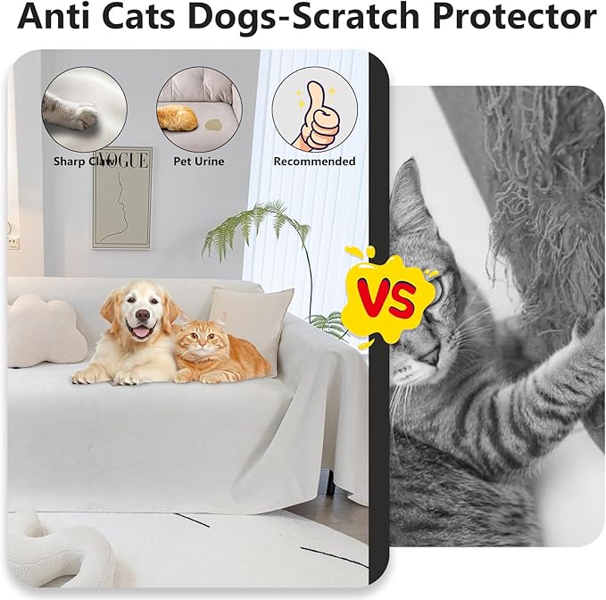 STACYPIK Waterproof Ivory White Sofa Covers Couch Cover for Pets, Anti-Cat Scratch Furniture Protector or 2 Cushion Couch, Washable Jacquard Recliner Loveseat Sofa Slipcover for Pets, Kids-71X102IN