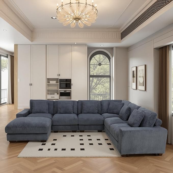 L Shaped Sectional Couches for Living Room, Stylish Sectional Loveseat Sofa with Ottoman & Deep Seats, Living Room Furniture Home Sofa for Adults, Light Gray