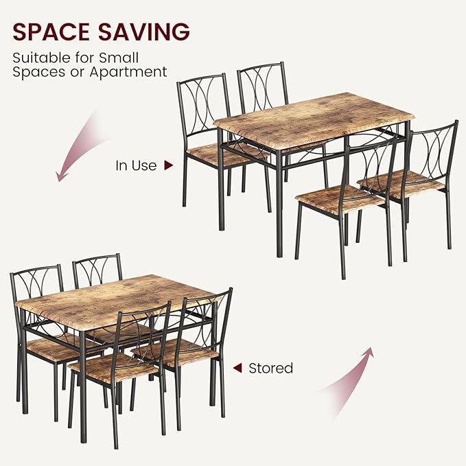 CABIHOME Dining Table Set for 4, Kitchen Table Set with 4 Chairs, Rectangular Dining Table Set for 4, Kitchen Table Set for Apartment, Small Space, Dining Room, Retro Brown