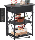 Narrow End Table with Charging Station, Side Table with 3 USB Ports and 2 AC Outlets, Flip Top End Table with Storage, Black Side Tables Living Room, Nightstand with Drawer for Bedroom