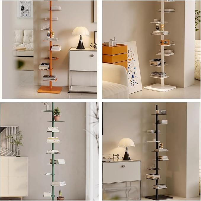 9-Tier Spine Bookshelf Metal Bookcase 5 Colors Vertical Bookshelf Tower Rotating Tall Narrow Bookshelf Ladder Book Rack Indoor (Black)