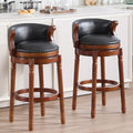 Cow top Leather Wooden Bar Stools, 29.5" Bar Height Bar Chair with Back, 180 Degrees Swivel Barstools Chair for Home Kitchen Counter,Dining Room (Black-2pcs, Bar Height-Seat Height 29.5”)