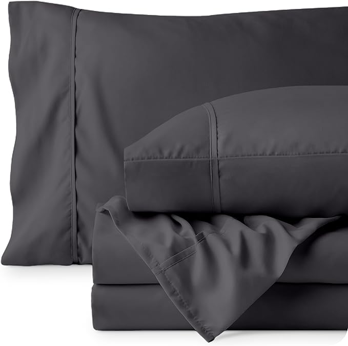 Bare Home Short Queen Sheet Set - 1800 Ultra-Soft Microfiber - Double Brushed - Deep Pockets - Easy Fit - 4 Piece Set - Bed Sheets (Short Queen, Forged Iron Grey)