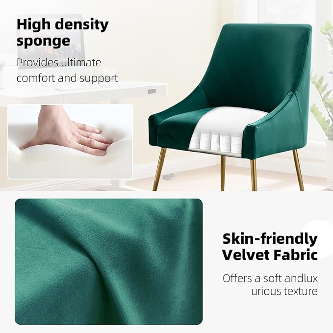 Velvet Dining Chairs Set of 2, Furniture Collection Modern Contemporary Upholstered with Polished Gold Metal Legs(Green)
