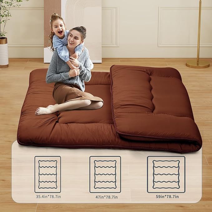 Japanese Floor Mattress,Roll Up Memory Foam Tatami Mat Easy to Store and Portable,Futon Mattress Suitable for Camping and Guest Room (Carbon, Full (80" X 47"))