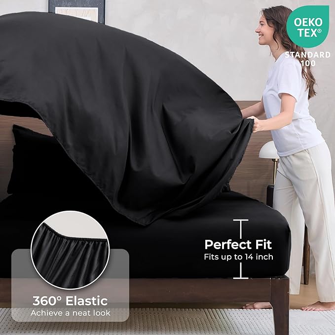 HEVUMYI Black Full Comforter Set - 7-Piece All Season Bed in a Bag Full, Ultra Soft Bedding Set with Comforter, Flat Sheet, Fitted Sheet, Pillowcases, Pillow Shams, Black