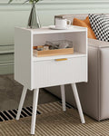 Nightstand,Modern Bedside Table with Storage Drawer and Open Wood Shelf, Accent Night Stand with Solid Wood Legs for Living Room, Bedroom and Small Spaces,Easy Assembly (White)