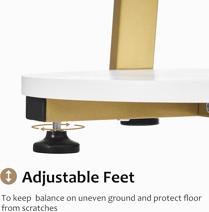 BEWISHOME Round End Table Side Table with Metal Frame, Accent Bedside Table Nightstand with 3-Tier Shelves, Small Couch Table for Living Room Bedroom White Gold KTZ41M