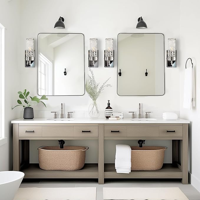 ANDY STAR Brushed Nickel Mirror for Wall, 20”x28” Silver Rectangle Bathroom Mirror, Modern Metal Mirror in Rounded Corner Stainless Steel Frame, 1’’ Deep Set Design Hangs Horizontal Or Vertical